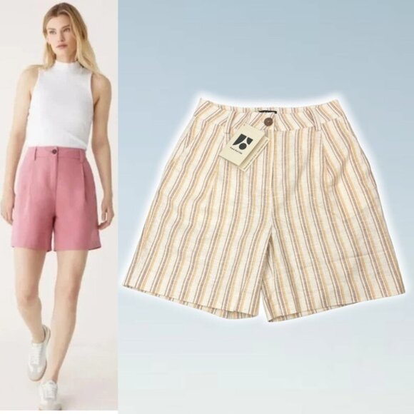 NWT FRANK & OAK Striped Amelia Hemp Blend Short Sz 2 - Picture 1 of 5